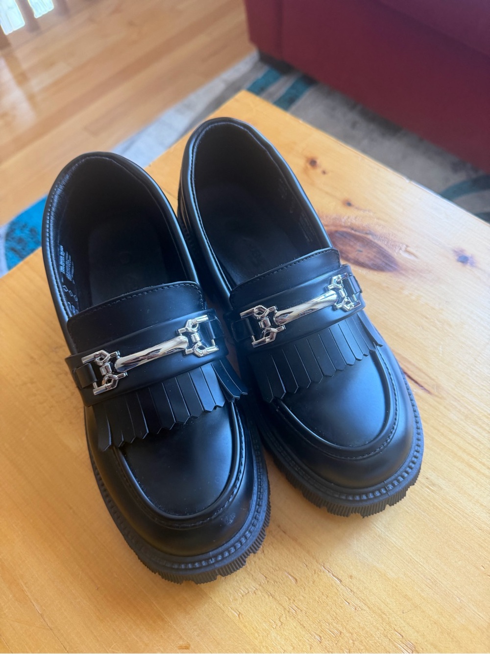 Ardene Black Fringe Loafers with Silver Hardware